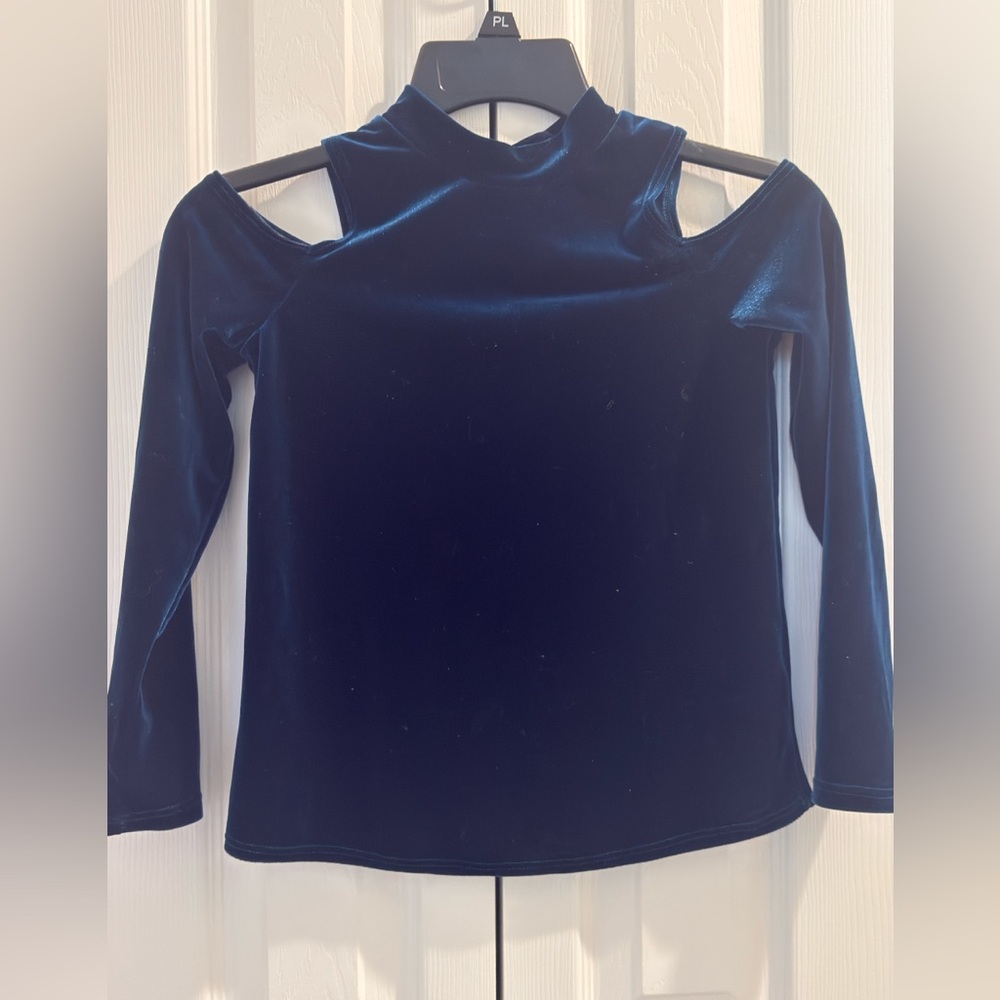 Soprano Velvet Cold Shoulder Blouse - Deep Blue